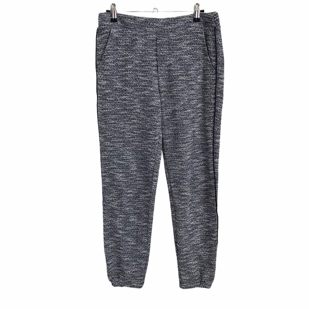 Michael Stars Small Jogger Pants Side Striped Black White Gray Chunky Pull On